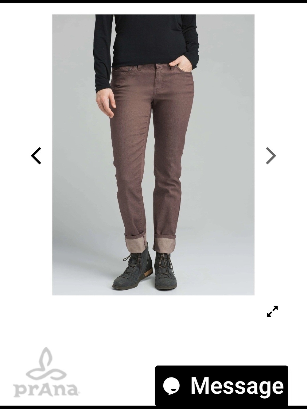 120 prAna, Kayla Slim Jeans, Raw Hem, Volcanic Plum / Earthy Brown, Size 4/27,